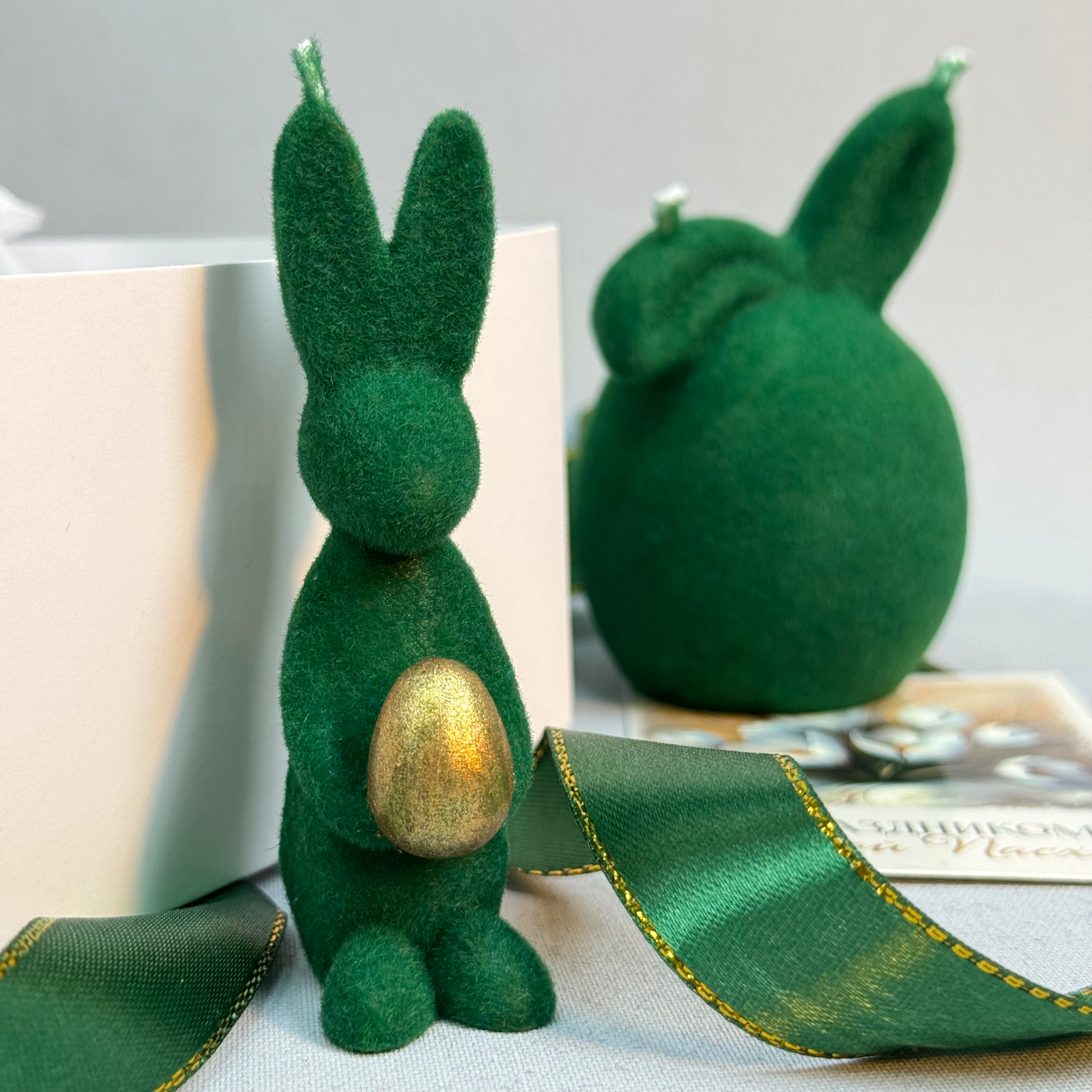 Набор свечей "Пасхальный зайчик" (фигурки кроликов,яйцо) Зеленый