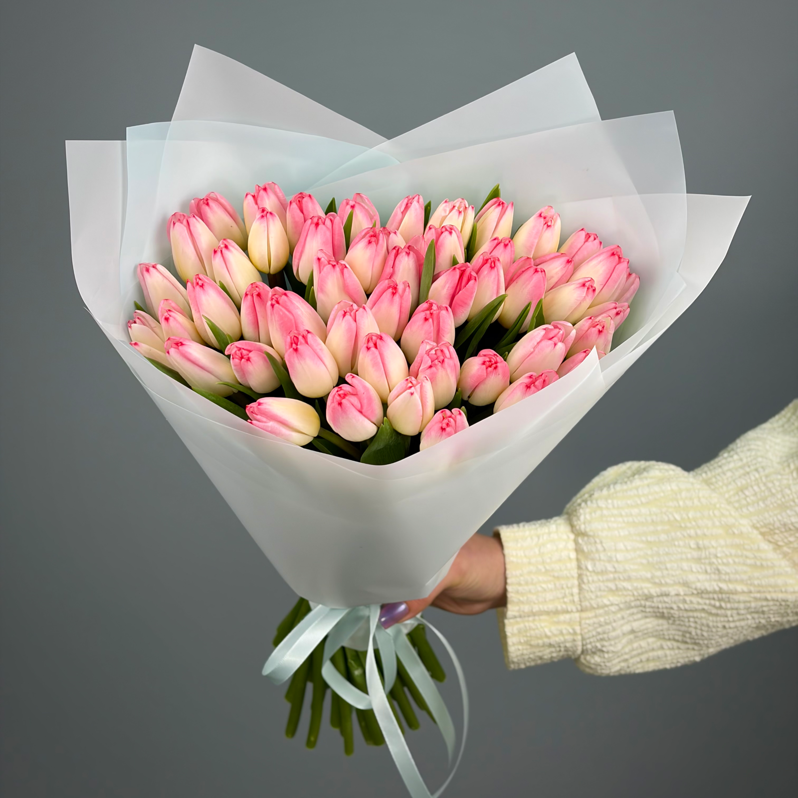 Букет из 51 розовых тюльпанов