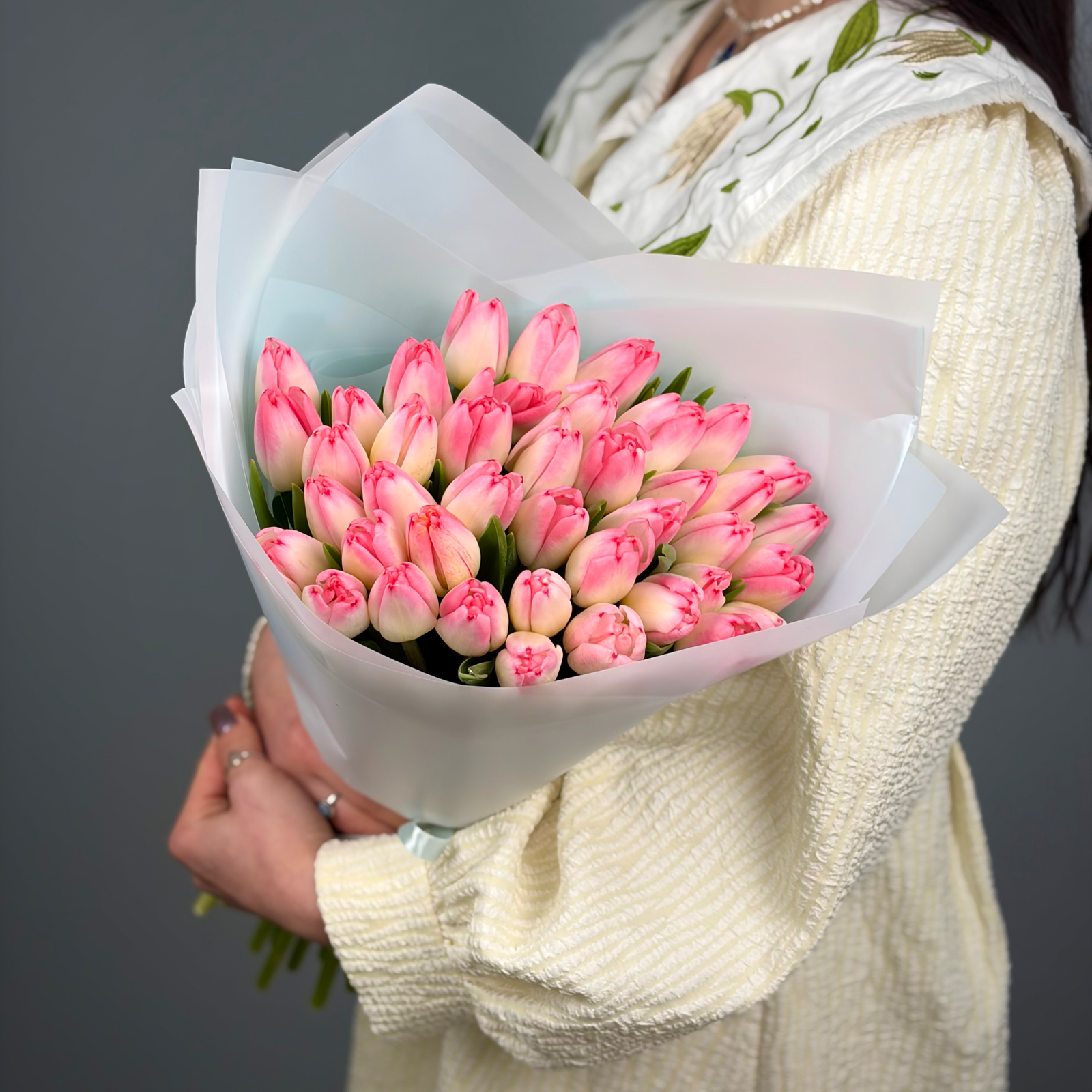 Букет из 41 розовых тюльпанов