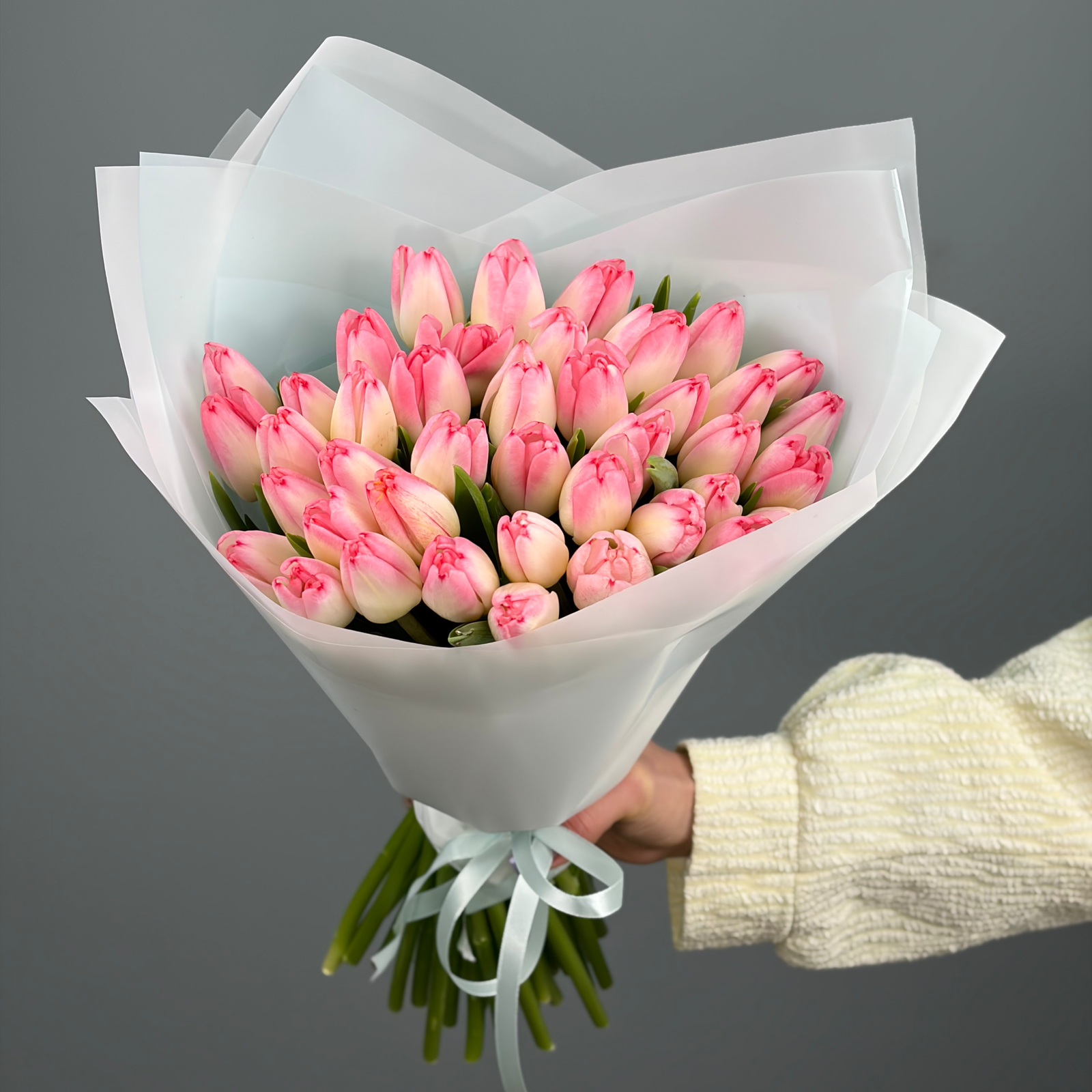 Букет из 41 розовых тюльпанов