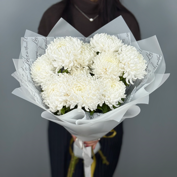 Букет из 11 белых хризантем бигуди