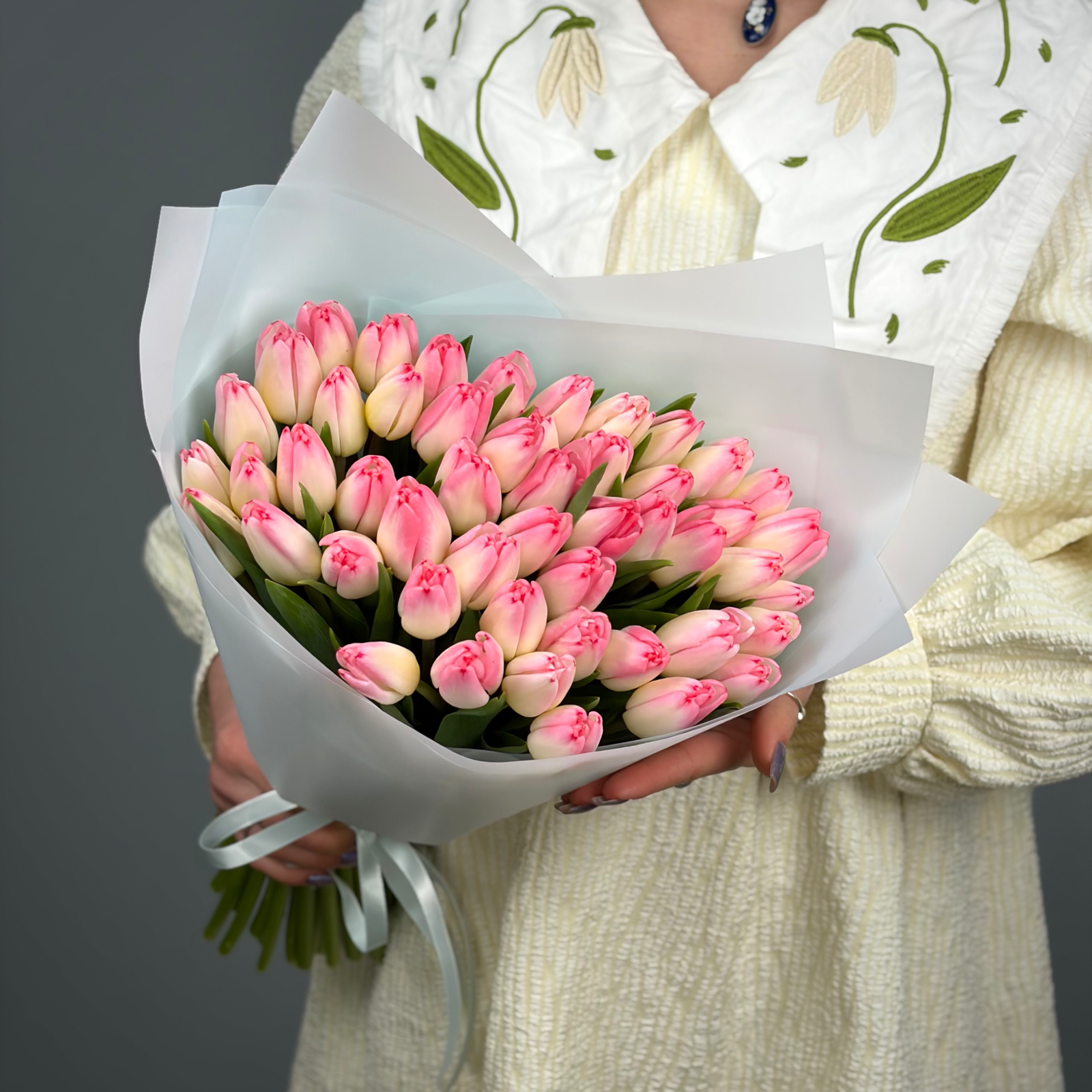 Букет из 51 розовых тюльпанов