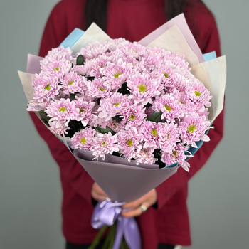 Букет из 11 сиреневых кустовых хризантем