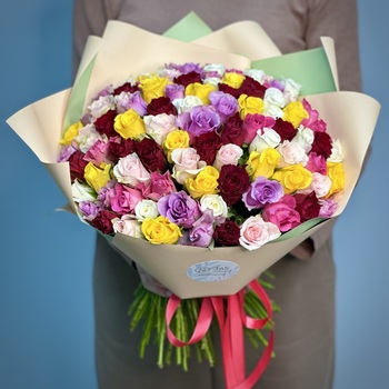Букет из 101 розы Кения яркий микс