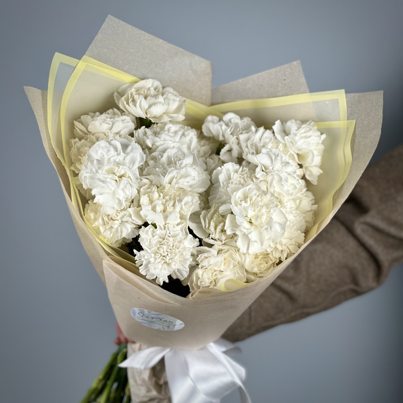 Букет из 25 белых гвоздик