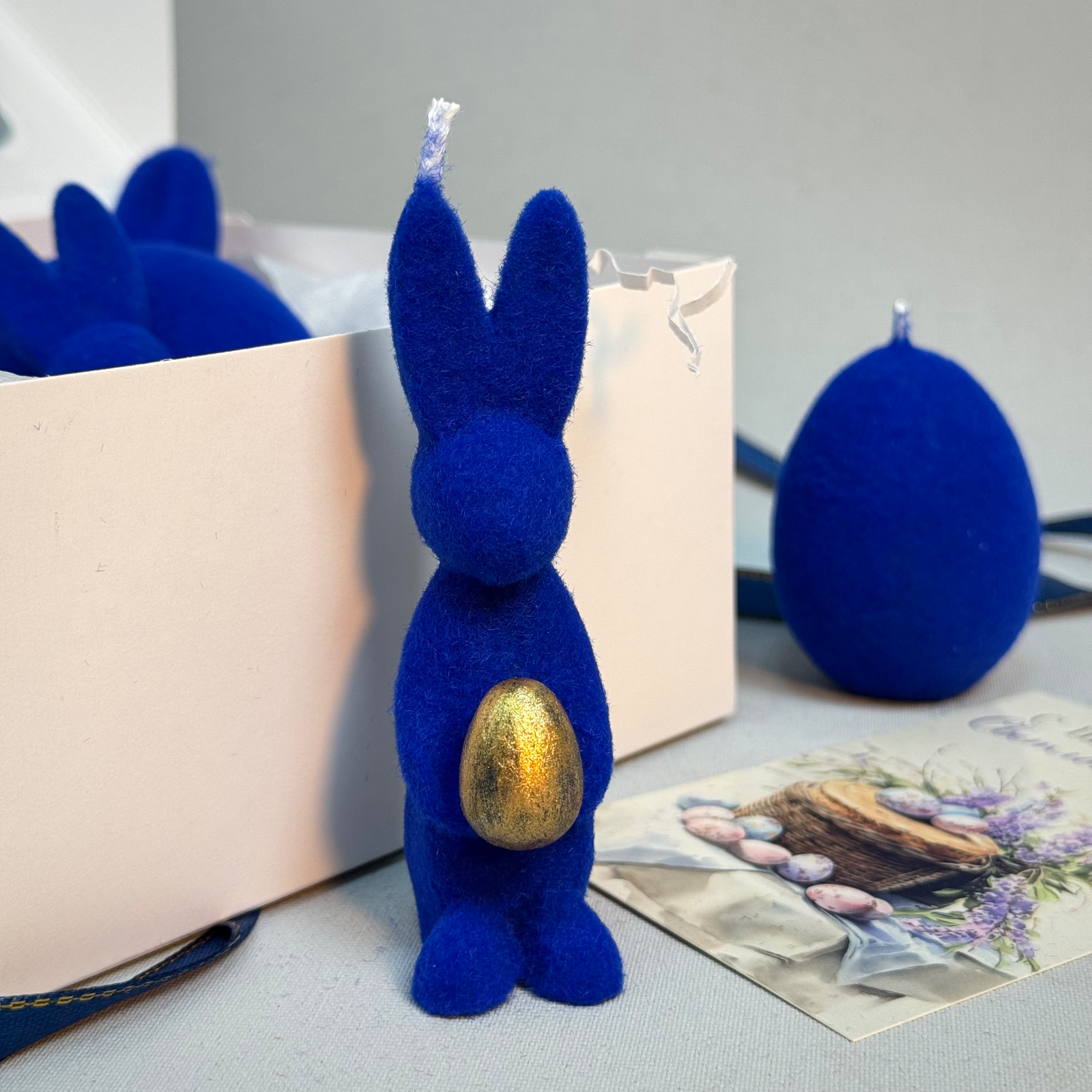 Набор свечей "Пасхальный зайчик" (фигурки кроликов,яйцо) Синий