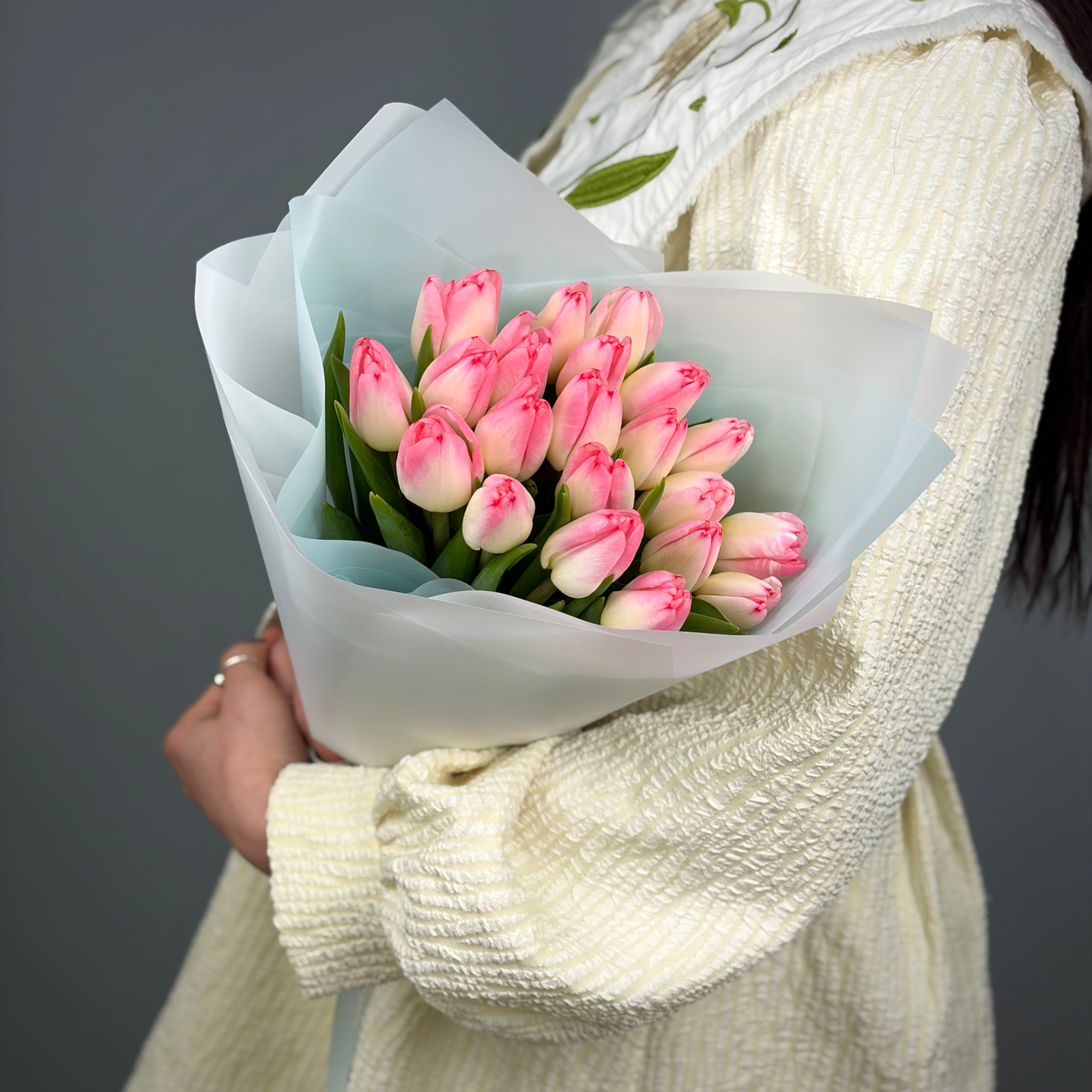 Букет из 21 розовых тюльпанов