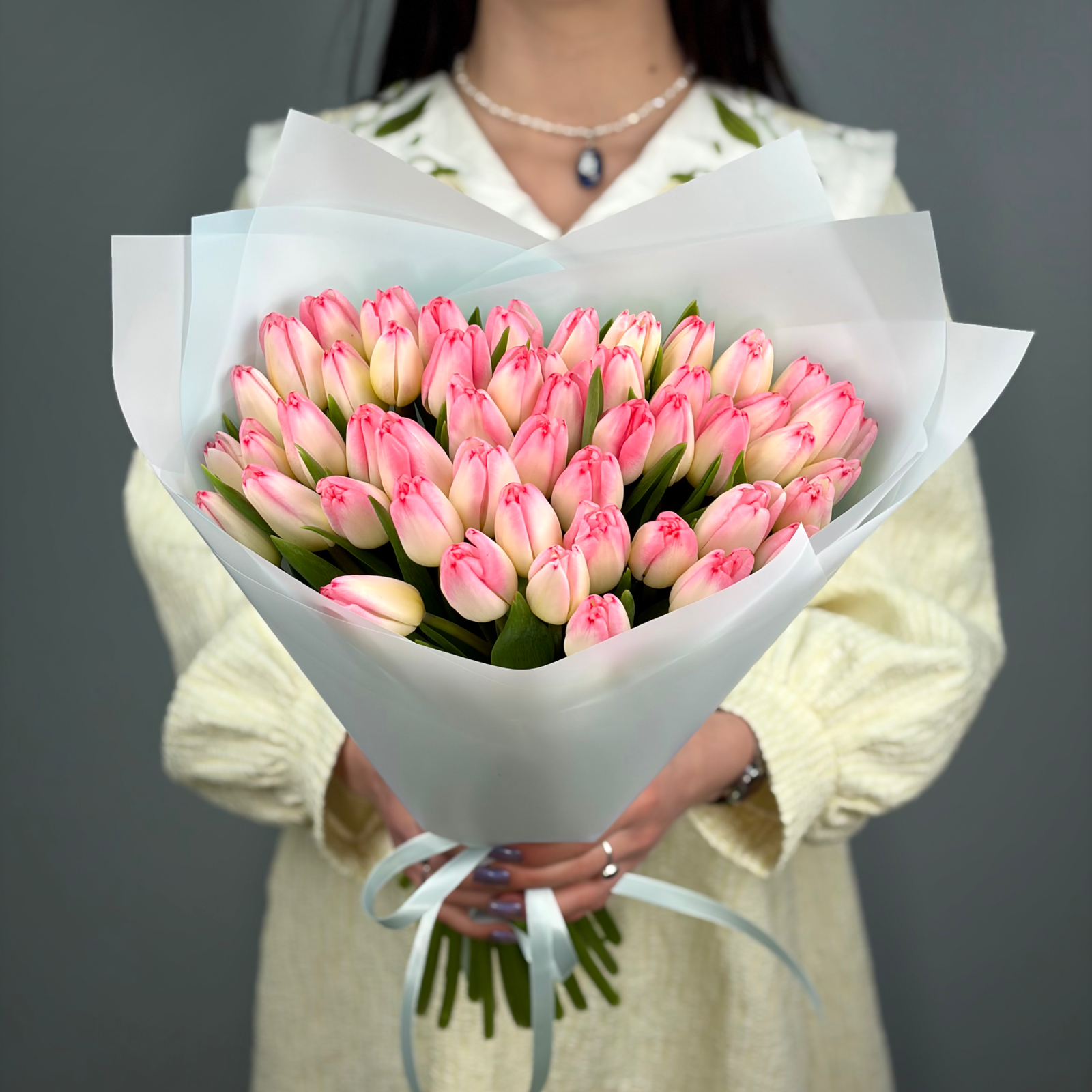 Букет из 51 розовых тюльпанов