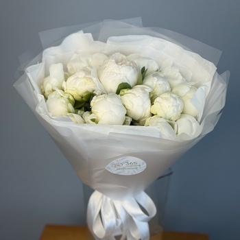 Букет из 15 белых пионов