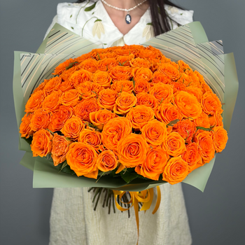 Букет из 101 оранжевой розы 50 см