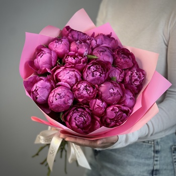 Букет из 21 фиолетовых российских пионов